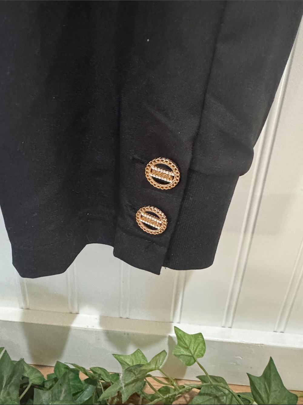 #304 GRACIA Black Women's M Stretch Dressy Pants w Gold Button Hem NWT - Picture 3 of 6